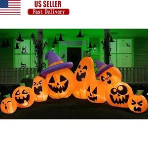 12,5 Fuß Halloween Aufblasbare Kürbisse mit Hexenhüten LED Outdoor Deko Neu - Bild 1 von 2