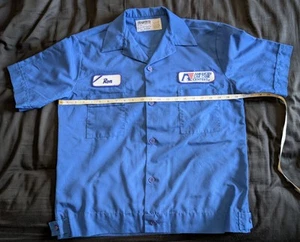 Electric Blue Short Sleeve US Workwear Shirt Medium Rockabilly Skater Vintage - Picture 1 of 2