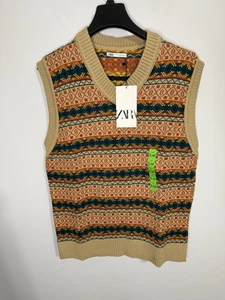 Chaleco ZARA Jacquard Mezcla de Lana Cuello en V Multicolor Para Hombre Talla S/M Nuevo con Etiquetas - Imagen 1 de 5