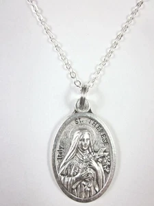 Lote de tarjetas de oración y cadena de eslabones de plata collar medalla Santa Teresa - Imagen 1 de 3