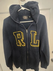 Polo Ralph Lauren Full Zip Blue Felt Spellout Hoodie Sweatshirt Sz XL 🔥  - Picture 1 of 9