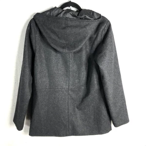 Old Navy Jacket Mens Medium Charcoal Wool Blend Car Coat Hooded Zip Y2K Retro - Picture 1 of 19