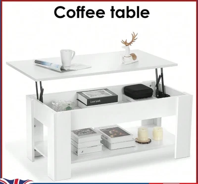 Lift Up Coffee Table With Storage Shelf Living Room Home Furniture - Image 1 of 4