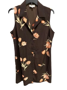 Studio 1 Damen 20W braun Blumen Knopfleiste ärmelloses Kleid Sommer leicht - Bild 1 von 4