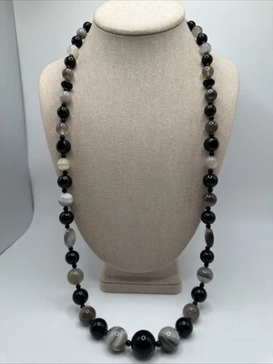 Collar Jay King DTR de plata de ley de 30" de ónix negro y ágata gris 4-18 mm Foto 1 de 4
