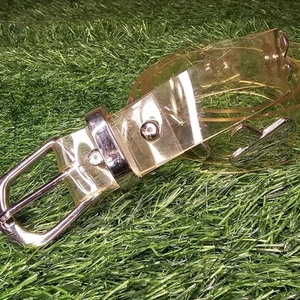 Vintage Y2K Clear Vinyl Jelly Belt XS Silvertone "X" Embellishments *Yellowing* - Picture 1 of 5
