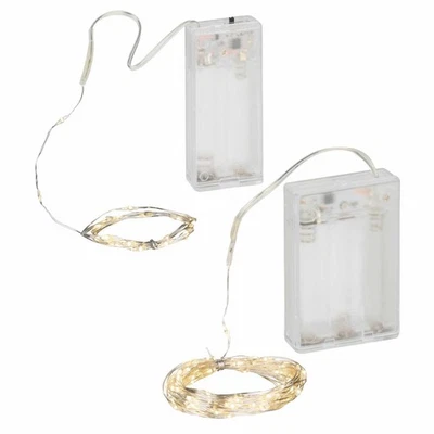 LED Lichterkette Batterie Draht silber 20/40 oder 100 LED warmweiß 6/18h Timer - Bild 1 von 4