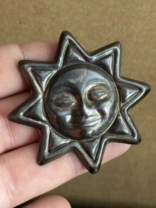 Vintage CELESTIAL MEXICO SUN FACE Brooch MOON STARS 925 - Picture 1 of 9