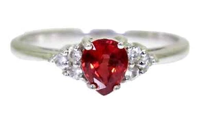 Impresionante Anillo Pera Rubí y Circón Oro Blanco 9ct Talla N ~ 6 3/4 - Imagen 1 de 12