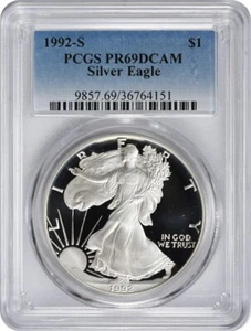 1992-S American Silver Eagle Dollar PR69DCAM PCGS Proof 69 Deep Cameo - Picture 1 of 2