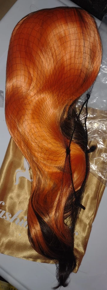 Peluca sintética onda de cuerpo largo rizada mitad negra mitad naranja pelucas flequillo Halloween  Foto 1 de 4
