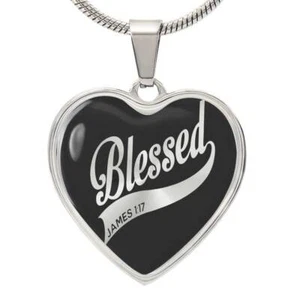 Blessed, James 1:17, Heart Necklace, Religious, Bible Verse, Christmas Gift - Picture 1 of 45