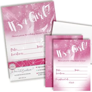 Pink Watercolor Baby Shower Invitations for Girls 20 5x7 Fill In Cards with T... - Picture 1 of 9