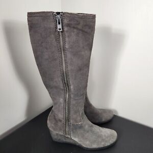 Franco Sarto Women’s Tall Gray Suede  Wedge Heel Boots Size 8.5 Zipper