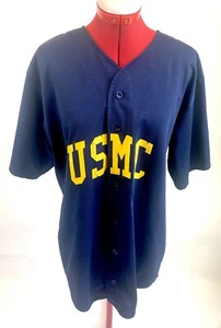 USMC Marine Corps Baseball Jersey Athletic Apparel Sportswear Blue Gold LARGE - Picture 1 of 17