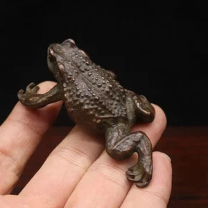 Antique Bronze Antique Battered Brass Gold Toad Tea Pet Gift - Picture 1 of 6