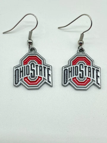 Ohio State College Buckeyes NCAA Silver Tone Dangle Drop Earrings Pierced Cover