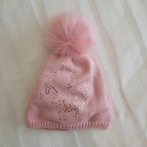 Beanie Hat Unicorn Girls/Children’s S/M Pink Knit Hat With Pom Pom NEW WITH TAG - Picture 1 of 7