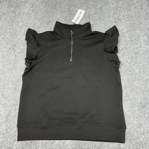 New Double Take 1/4 Zip Heavy Top Blouse Black Women's Size Small - Picture 1 of 10