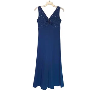 Vintage 70er Jahre handgefertigtes Unikat Damen blau Abendkleid mit Perlen Mieder - Bild 1 von 9