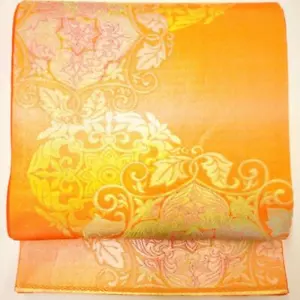 2511# Japanese Vintage Fukuro Obi Belt Kimono Fabric Silk Traditional Orange - Picture 1 of 7