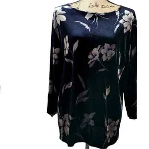 Jennifer Moore Womens Floral Velvet Long Boat Neckline Top Black Size Large - Picture 1 of 9