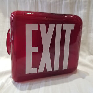 Vintage Red Glass Double Sided Triangular Exit Sign, Light Cover.