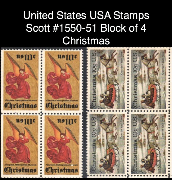 United States USA Stamps  Scott #1550-51 Block of 4  Christmas  - Image 1 of 1