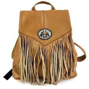 Mexican Leather Fringe Backpack Convertible Sling Bag Cognac Boho Western