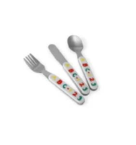 Cook and Eat 3 Piece Child Kids Cutlery Set Spoon Fork Knife ABC 123 Design - Picture 1 of 2
