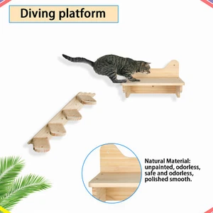 Wooden Wall-mounted Cat Jumping Platforms & 4 Steps Ladder Scratching Posts - Picture 1 of 6