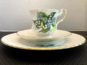 QUEEN'S FINE BONE CHINA LILY OF THE VALLEY 3 PC CUP SET - Picture 1 of 8