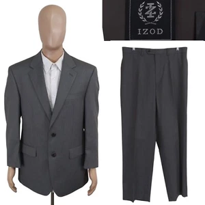 NEW Izod Two Piece Charcoal Gray Stripe Wool Blend Suit 40R Pants 34X30 - Picture 1 of 16