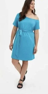 TORRID NWT $66 Women’s Callie Off Shoulder T-Shirt Teal Dress Size 0 L 12 - Picture 1 of 5