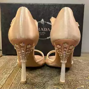 NWT Prada satin heels Calzature Donna Jeweled blush cream size 6 - Picture 1 of 10