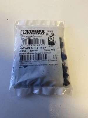 Phoenix Contact 3200823 Doble Virola 1,50 mm² Parcialmente Aislado Negro 100 - Imagen 1 de 2