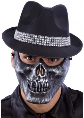 Burnished Silver Half Face Skull Jaw Mask Halloween Skeleton Protection Horror - Image 1 of 2