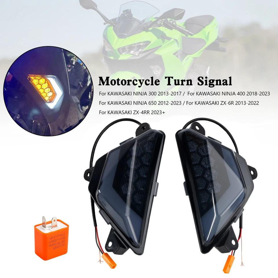 LED Front Turn Signal Light For KAWASAKI NINJA300 400 650 ZX-6R ZX-4RR 2013+#3 h - Image 1 of 4