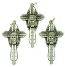 Lot of 3 Silver Plate Palm Leaf Cross 2 Inch ECCE Homo Crown of Thorns Crucifix