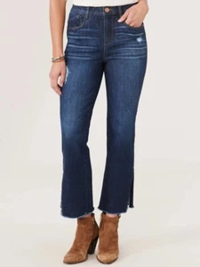 Democracy Size 10 Petite High Rise Cropped Barely Boot Jeans Fray Curve Hem - Picture 1 of 16