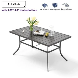 Patio Dining Table for 6 Person Outdoor Table with Umbrella Hole Rectangular - Picture 1 of 9