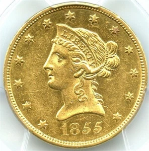 1855 $10 Gold Eagle, PCGS MS-61, Very Attractive, Nice and Flashy Gold Coin! - Picture 1 of 4