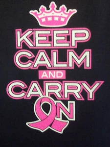 Keep Calm Carry On Breast Cancer Awareness Support Cure Pink Ribon Sweatshirt - Picture 1 of 1