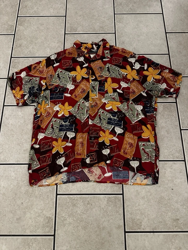 John Henry Viva Tropical Hawaiian button-down shirt XL with cocktail And Floral - Image 1 of 4
