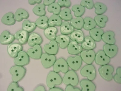 50 x Heart Shape Novelty Buttons 2 Hole Baby Buttons 14mm Mint Green SALE P94 - Image 1 of 2