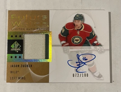 2012/13 Jason Zucker SP Authentic Future Watch Patch Auto Autograph 72/100 - Image 1 of 2