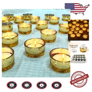 Set of 60 Small Tealight Holders in Speckled Gold Glass - Perfect Wedding Gifts - Picture 1 of 8