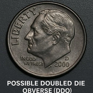 2000-D Roosevelt Dime Error Possible DDO LIBERTY IN GOD WE TRUST Doubling - Picture 1 of 10