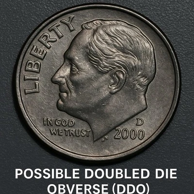 2000-D Roosevelt Dime Error Possible DDO LIBERTY IN GOD WE TRUST Doubling - Image 1 of 4