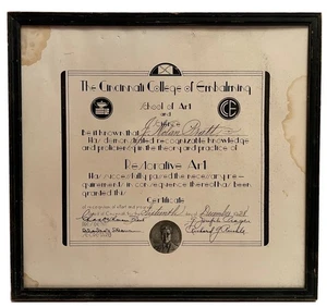 Antique 1930s VTG Cincinnati College Embalming Certificate Ohio Mortuary Deco - Picture 1 of 14